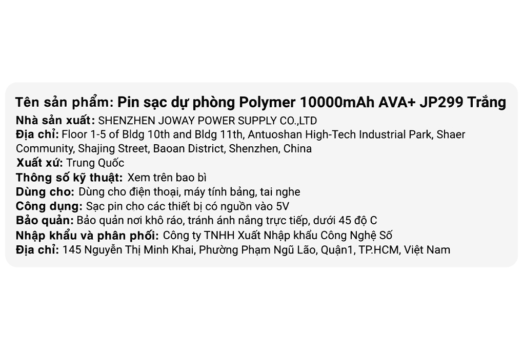 Pin sạc dự phòng Polymer 10000mAh 12W AVA+ JP299 - 9